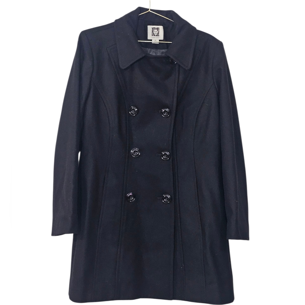 Anne Klein Classic Black Pea Coat Size XL